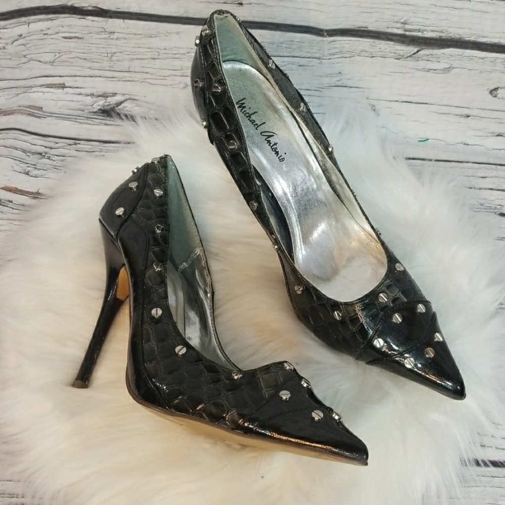 Michael Antonio studded pointed toe black heels size 7